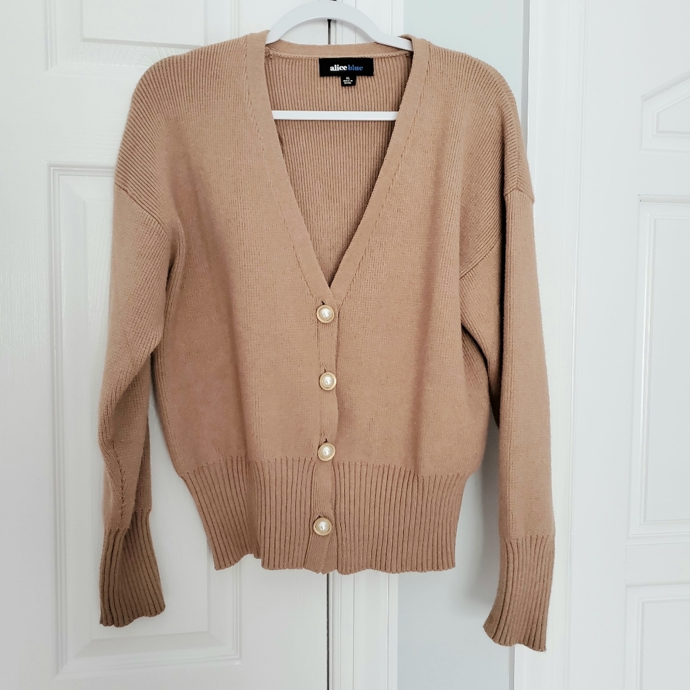 Alice Blue Tan Button Up Sweater Cardigan